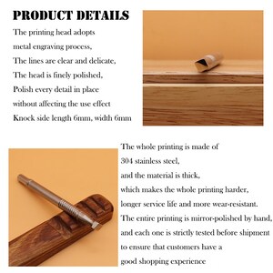 May include: A stainless steel printing tool with a wooden base. The tool has a 6mm knock side and is mirror-polished. The image also shows text that describes the product details.