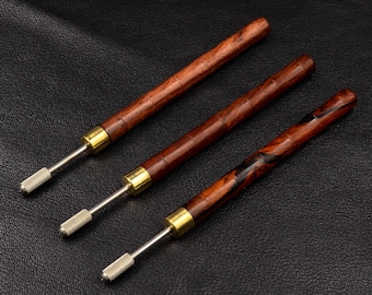 Edge Oil Pen, Brass Head Sandalwood Handle Leather Edge Dye Roller Belt Finisher Tool Leather DIY Craft for Leather Edge Processing