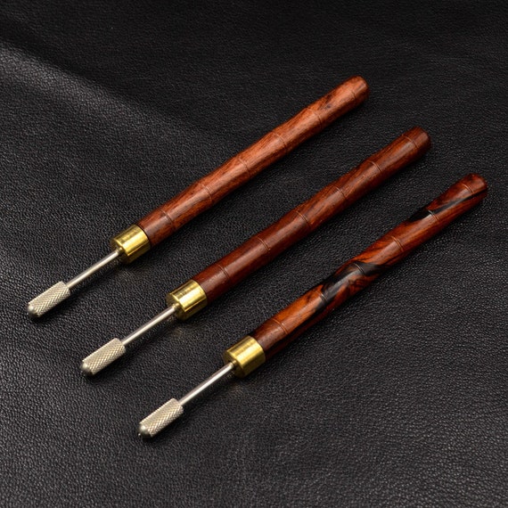 Edge Oil Pen, Brass Head Sandalwood Handle Leather Edge Dye Roller Belt Finisher Tool Leather DIY Craft for Leather Edge Processing