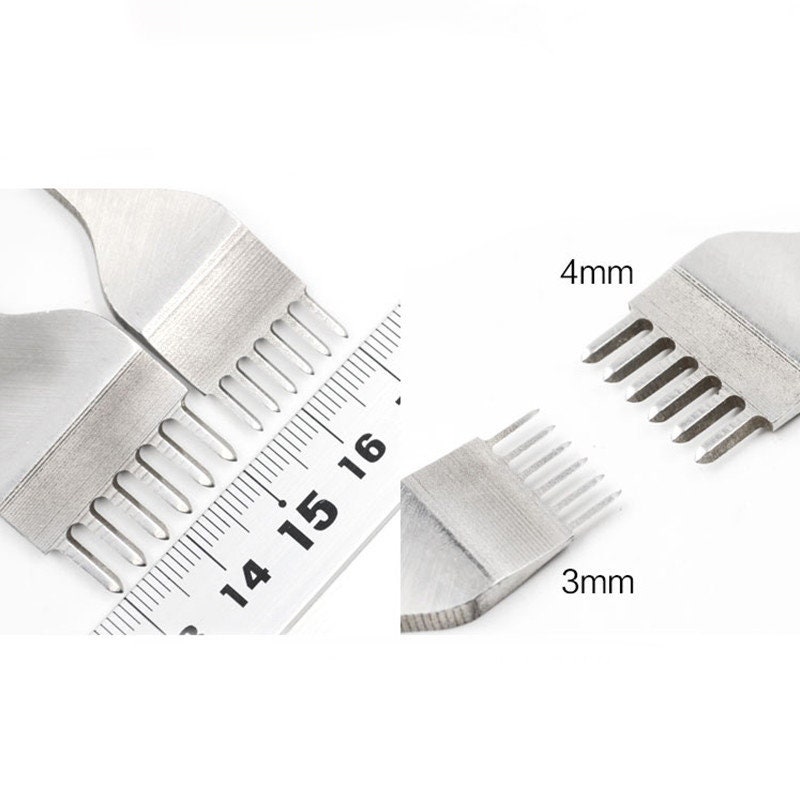 Kit 4 Poinçons à Cuir - 1,2,4,6 Broches - Espacement 3mm - Acier Haute Teneur Carbone