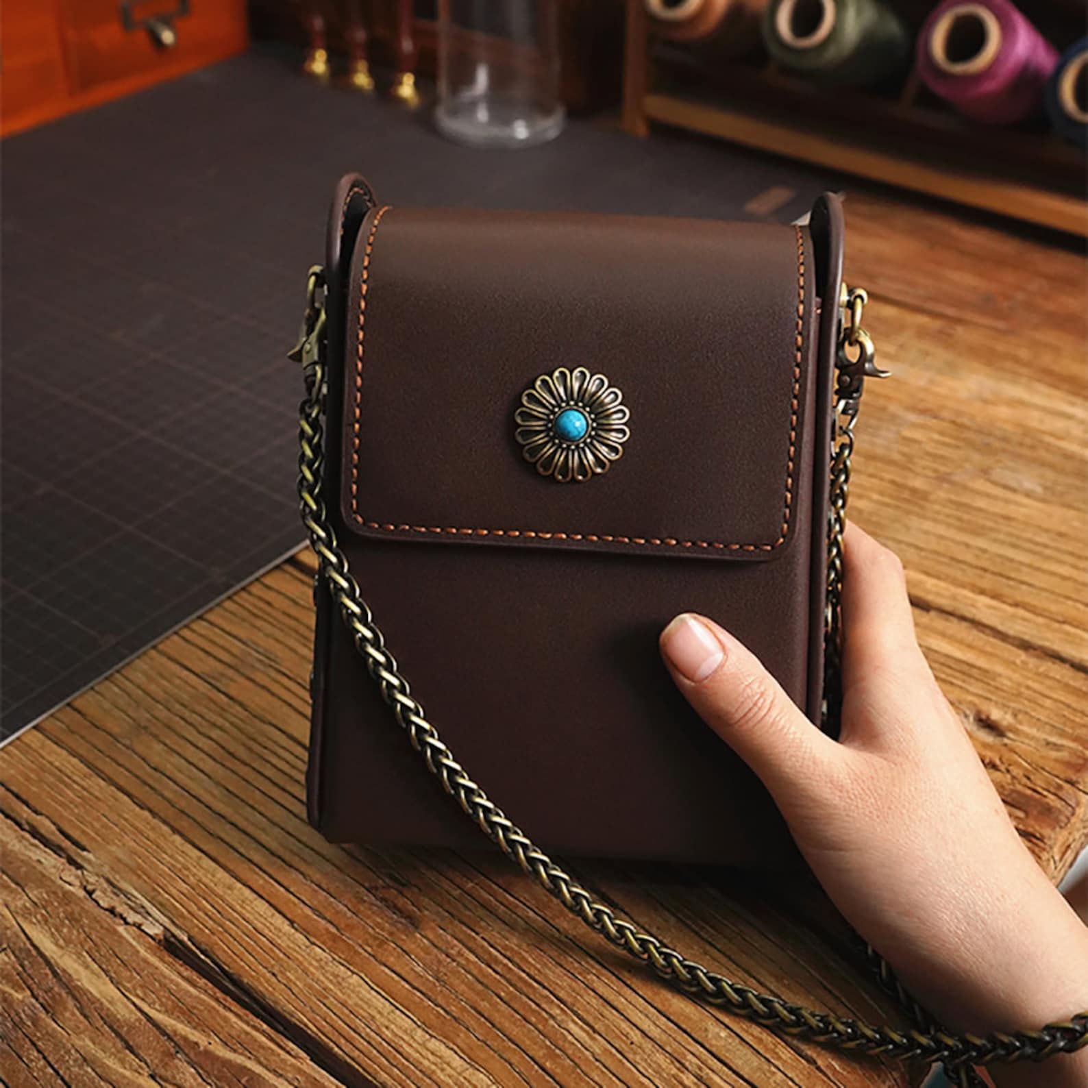 Bag DIY Kit Genuine Leather Bag Materials Kit Handmade Retro Etsy