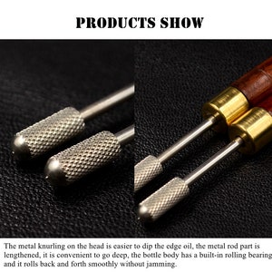 May include: Two metal bottle stoppers with a knurled head and a wooden handle. The stoppers are designed to easily dip into oil and have a built-in rolling bearing for smooth insertion.