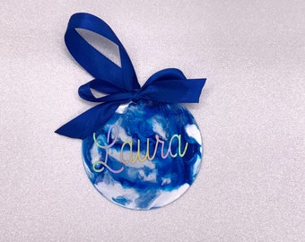 Personalised fluid art Christmas bauble Sky