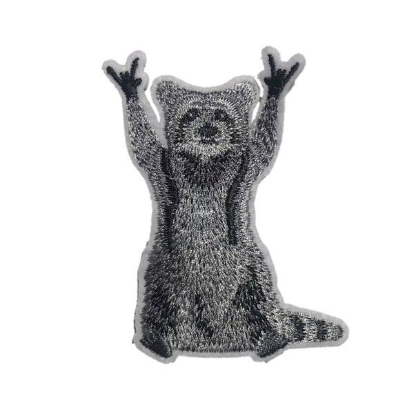 Rocking Raccoon Patch, 3 inches - Iron On/Sew On - Funny Cute Animal Applique for Jackets, Jeans, Hats, Clothes, Backpacks, Tote Bags