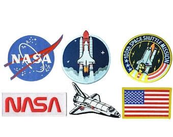 6 pcs Set NASA Patch, Astronaut Patches US Flag Space Shuttle Iron On/Sew On - Colorful All Embroidered Patches