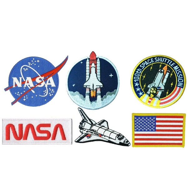 6 pcs Set NASA Patch, Astronaut Patches US Flag Space Shuttle Iron On/Sew On - Colorful All Embroidered Patches