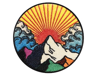 Sunrise Mountain Embroidered Patch - Iron On Adventure Applique