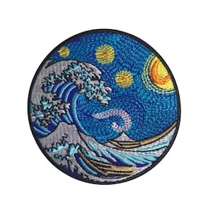 Wave Patch Kanagawa Van Gogh Patch, 3 inches - Iron On/Sew On Colorful Embroidered Patch