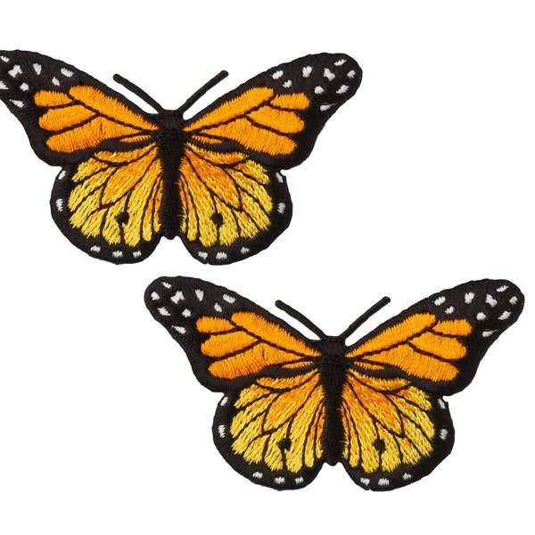 2 pcs Monarch Butterfly Patches by PatchClub - Iron On/Sew On - Fully Embroidered. Ideal for Jackets, Jeans, Clothes, Backpacks, Tote Bags