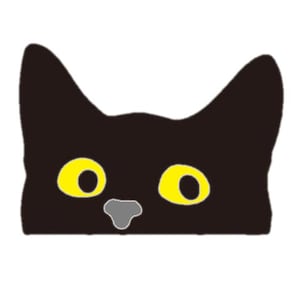 Könnte beinhalten: Eine grafische Darstellung eines schwarzen Katzenkopfes mit großen, leuchtend gelben Augen und einer kleinen, hellgrauen Nase. Die Katze ist von den Ohren bis zur Nase abgebildet, mit einer flachen Unterkante und einer soliden schwarzen Silhouette.
