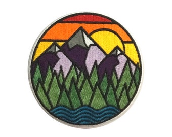 Mountain River Embroidered Patch: Outdoor Adventure Iron-On Applique