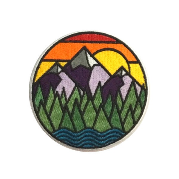 PatchClub Mountain and River Outdoor Adventure Patch - Colorful All Embroidered Cool Iron On/Sew On Patches