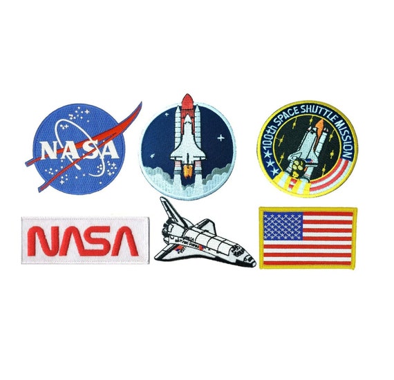 Juego de 6 parches de la NASA, parches de astronauta, bandera de EE. UU.,  transbordador espacial, para planchar/coser, coloridos, todos los parches