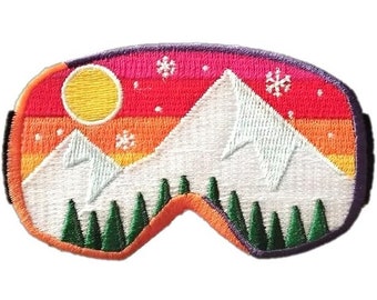 Ski Goggles Mountain Patch: Colorful Embroidered Iron-On Applique