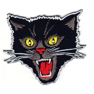 Black Cat Patch Iron On/Sew On - Screaming Rockabilly Cat Patch Punk Patches for Jacket, Vest, Jeans, Backpack