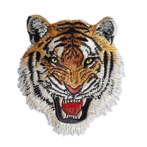 Roaring Tiger Head Patch Iron On - Colorful, Fully Embroidered, 3.5 inches