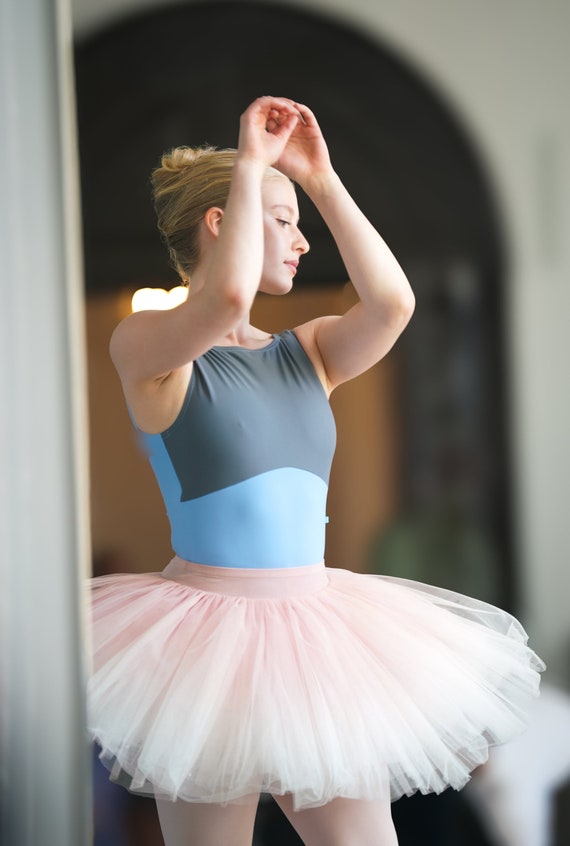 Women's Tank Style Ballet Leotard Pale Blue and Grey With Bra Shelf  Support. the Leotard for All Body Shapes 