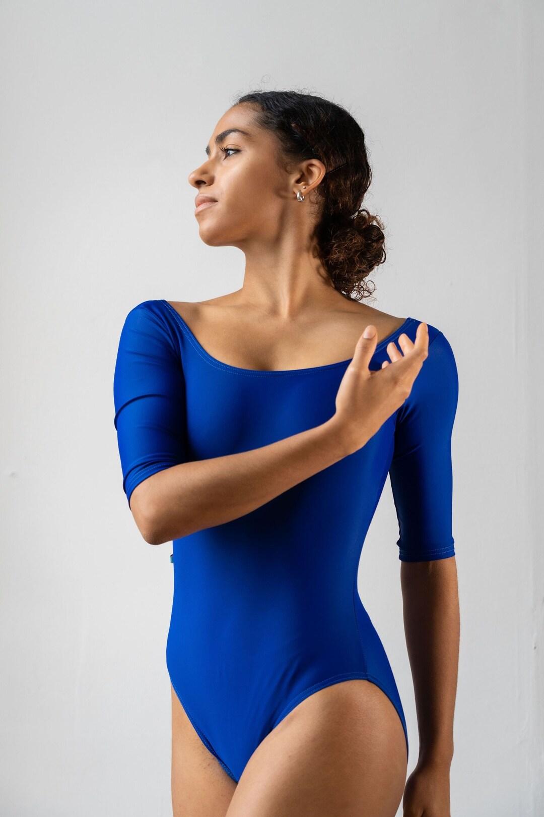 Women's Half Sleeve Scoop Neck Leotard in Racing Blue Etsy