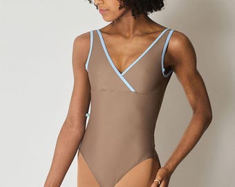 Maillot de mujer Marseille con cierre cruzado - Mocha / Azul río