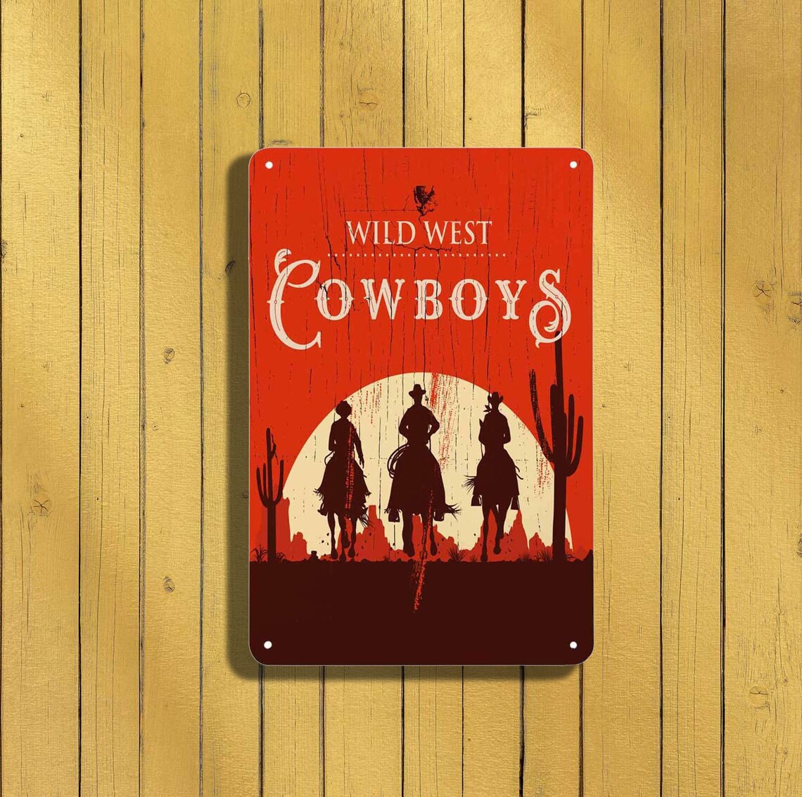 Cowboy Tin Sign Vintage Western Cowboys Riding Horses Metal Etsy