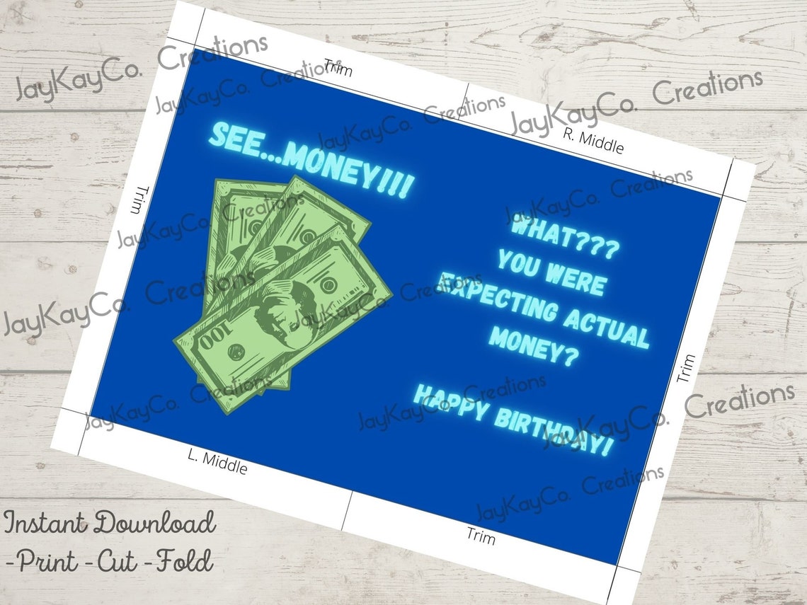 Happy Birthday Money Printable 5x7 Greeting Card Humor Happy Etsy