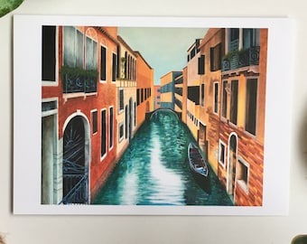 Venice Card- Blank note card- Greeting card- Painted card- Art cards in Canada- Venice- Italy- Birthday cards- Vacation- Celebration cards