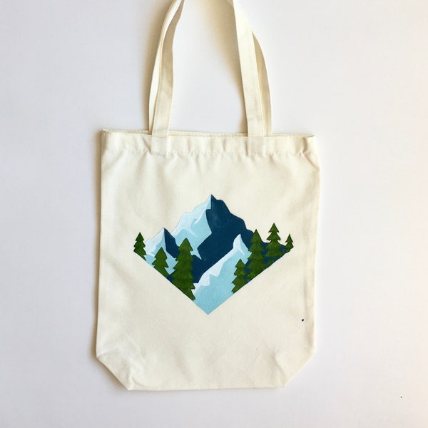 Outdoorsy Mountain Trees Tote Bag- Wilderness Art- Outdoor Adventure- Forest Tote Bag- Abstract Mountain Art- Mountain Bag- Mountain Gifts