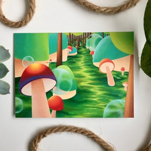 Carte champignon- Champignons- Carte de vœux- Carte d’anniversaire- Cartes de notes vierges- Art surréaliste- Cartes amusantes- Cartes d’art Canada- Cartes fantaisistes