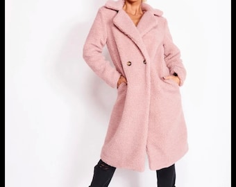 pink teddy bear coat plus size