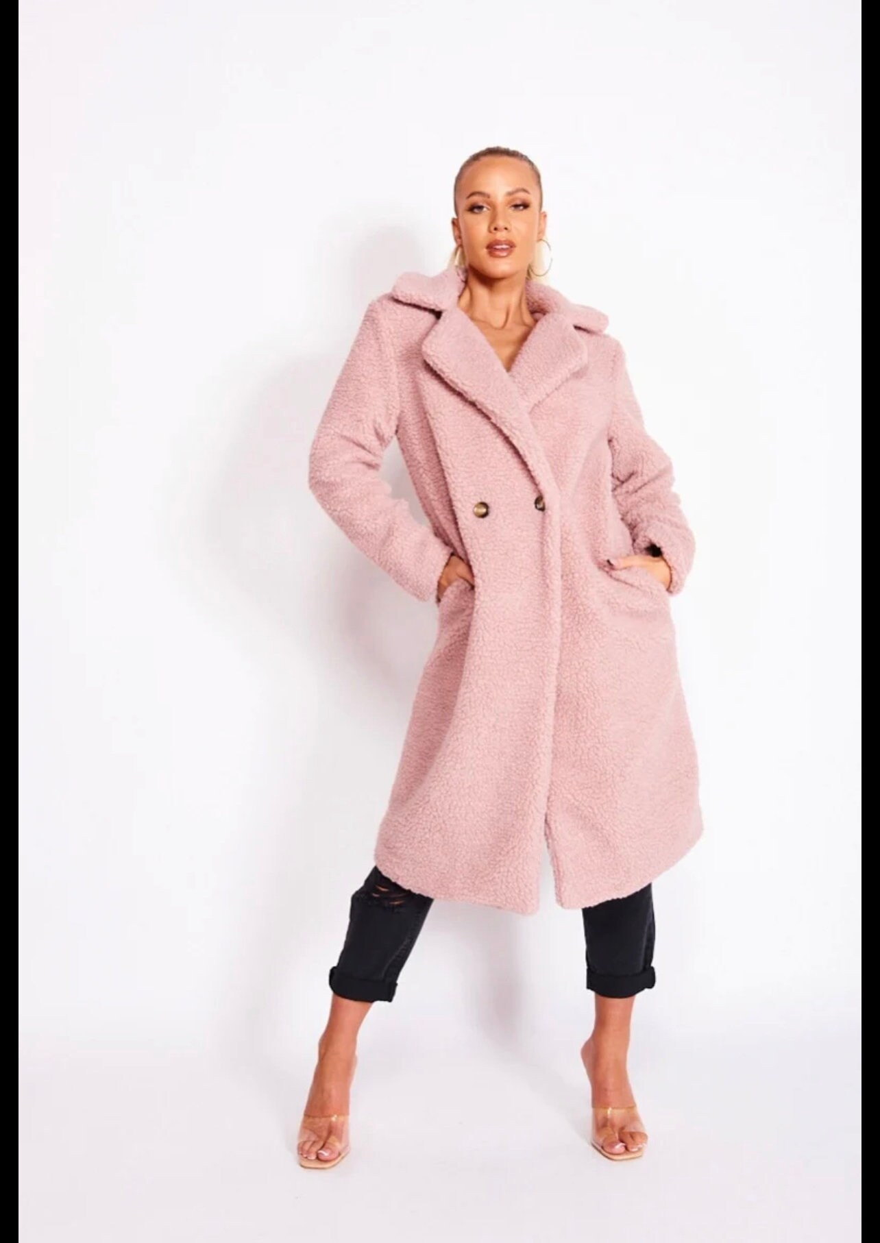 bright pink boucle trench