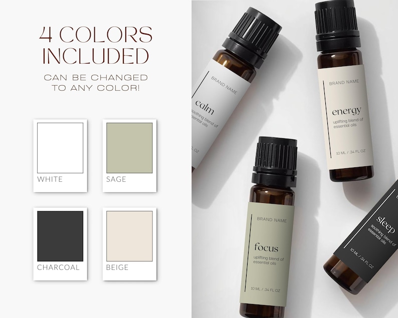 Editable Roller Ball Label Template, 10ml Essential Oil Bottle Label, DIY Cosmetic Packaging, Product Label Design, Printable Canva Template image 4