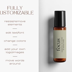 Editable Roller Ball Label Template, 10ml Essential Oil Bottle Label, DIY Cosmetic Packaging, Product Label Design, Printable Canva Template image 3