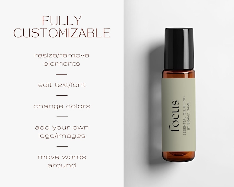 Editable Roller Ball Label Template, 10ml Essential Oil Bottle Label, DIY Cosmetic Packaging, Product Label Design, Printable Canva Template image 3