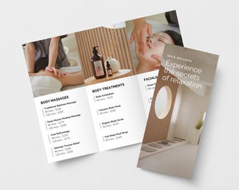 Editable Spa Trifold Brochure Template, Foldable Esthetician Price List Pamphlet, Printable Canva Template for Beauty & Skincare Business