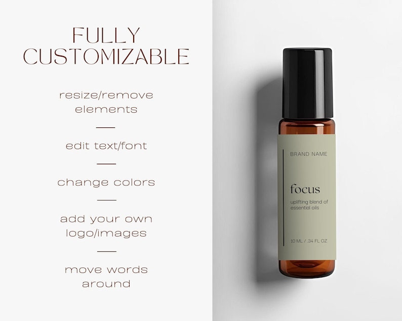 Editable Roller Ball Label Template, 10ml Essential Oil Bottle Label, DIY Cosmetic Packaging, Product Label Design, Printable Canva Template image 3