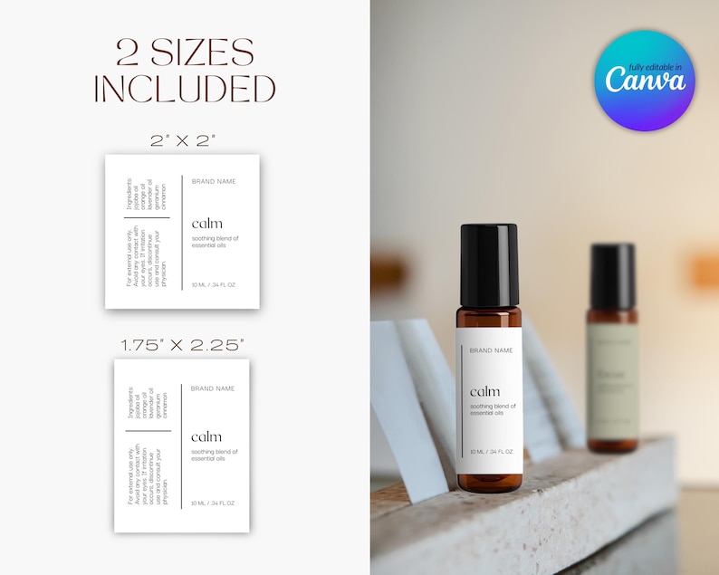 Editable Roller Ball Label Template, 10ml Essential Oil Bottle Label, DIY Cosmetic Packaging, Product Label Design, Printable Canva Template image 5