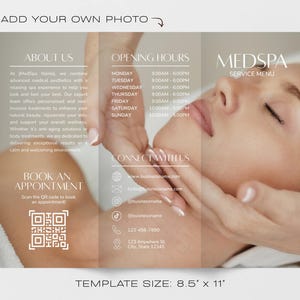Editable MedSpa Trifold Brochure Template, Foldable Esthetician Price List Pamphlet, Printable Canva Template for Beauty & Skincare Business image 3