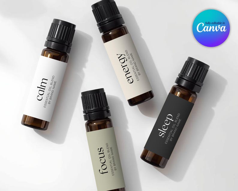Editable Roller Ball Label Template, 10ml Essential Oil Bottle Label, DIY Cosmetic Packaging, Product Label Design, Printable Canva Template image 2