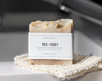 Plantilla de etiqueta editable para pastilla de jabón, etiqueta horizontal envolvente, empaque de jabón personalizado, diseño de etiqueta de producto DIY, plantilla imprimible de Canva