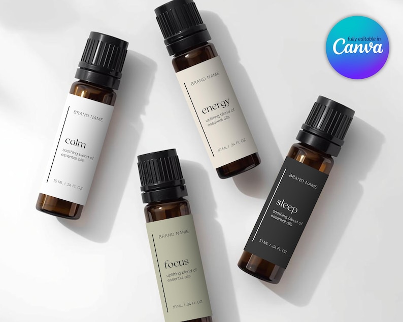 Editable Roller Ball Label Template, 10ml Essential Oil Bottle Label, DIY Cosmetic Packaging, Product Label Design, Printable Canva Template image 2