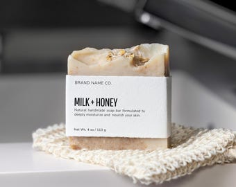 Plantilla de etiqueta editable para pastilla de jabón, etiqueta horizontal envolvente, empaque de jabón personalizado, diseño de etiqueta de producto DIY, plantilla imprimible de Canva