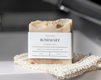 Plantilla editable de etiqueta para pastilla de jabón: Diseño horizontal envolvente, descarga digital de Canva