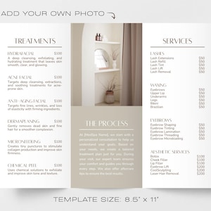 Editable MedSpa Trifold Brochure Template, Foldable Esthetician Price List Pamphlet, Printable Canva Template for Beauty & Skincare Business image 4