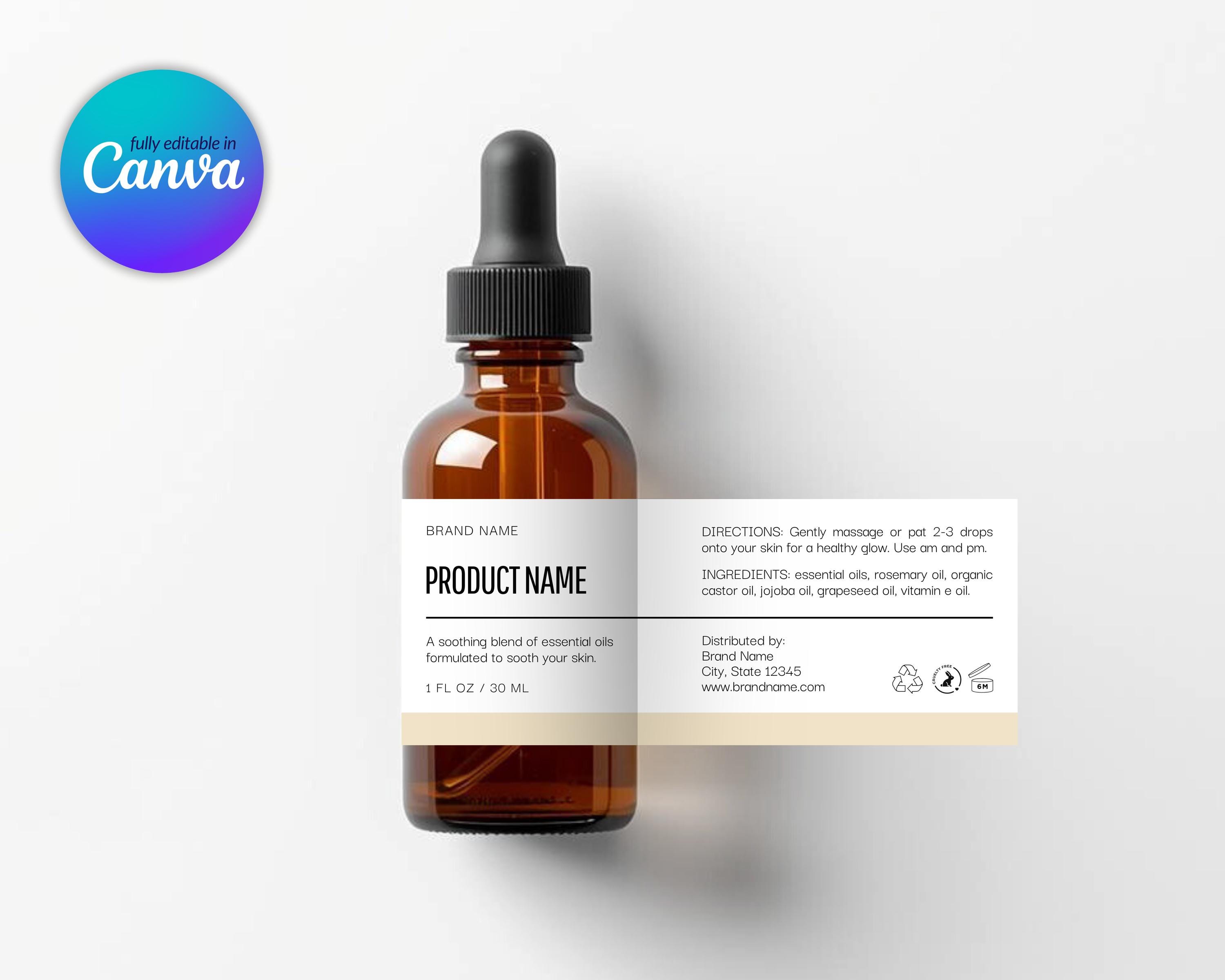 Dropper Bottle Label Template: Editable Essential Oil Packaging, Canva ...