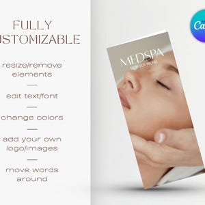 Editable MedSpa Trifold Brochure Template, Foldable Esthetician Price List Pamphlet, Printable Canva Template for Beauty & Skincare Business image 5