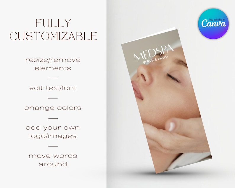 Editable MedSpa Trifold Brochure Template, Foldable Esthetician Price List Pamphlet, Printable Canva Template for Beauty & Skincare Business image 5