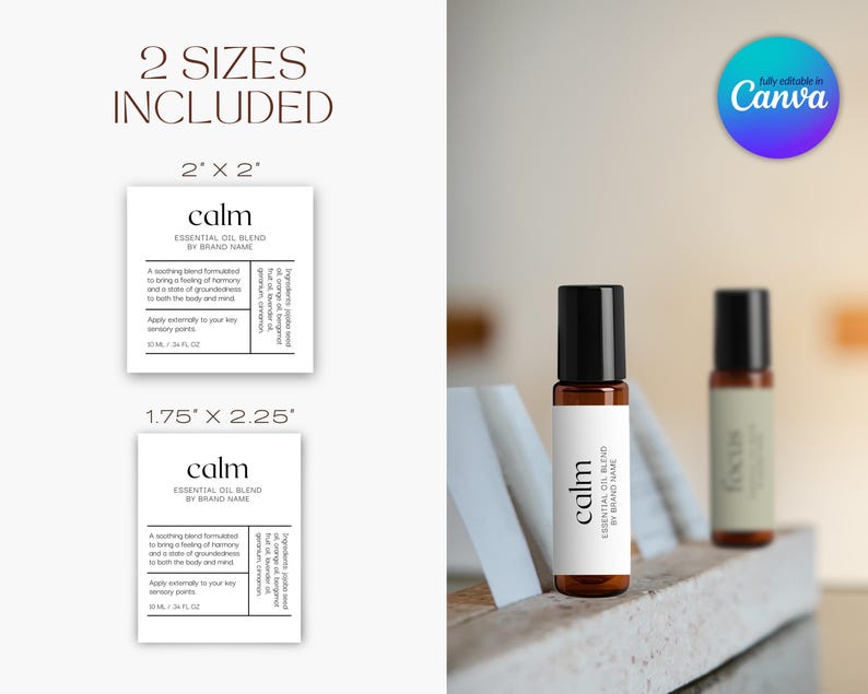 Editable Roller Ball Label Template, 10ml Essential Oil Bottle Label, DIY Cosmetic Packaging, Product Label Design, Printable Canva Template image 5