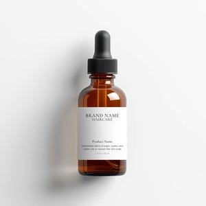 Plantilla de etiqueta para frasco gotero, etiqueta editable para aceite capilar, envase cosmético personalizado, diseño de etiqueta de producto, plantilla imprimible de Canva