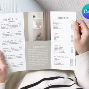 Editable MedSpa Trifold Brochure Template, Foldable Esthetician Price List Pamphlet, Printable Canva Template for Beauty & Skincare Business image 2