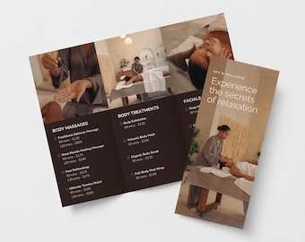 Plantilla editable de folleto de spa: folleto con lista de precios para empresas, diseño de Canva, descarga digital